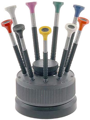 Bergeon 30081-S10 10 Ergonomic Watchmakers Screwdrivers Set With Rotating Stand 